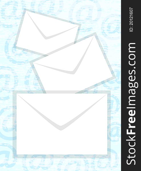 Blue background with white envelopes. Blue background with white envelopes