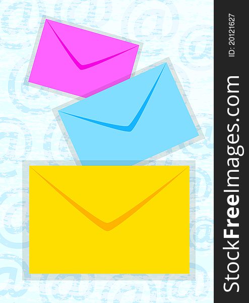 Blue background with colorful envelopes. Blue background with colorful envelopes