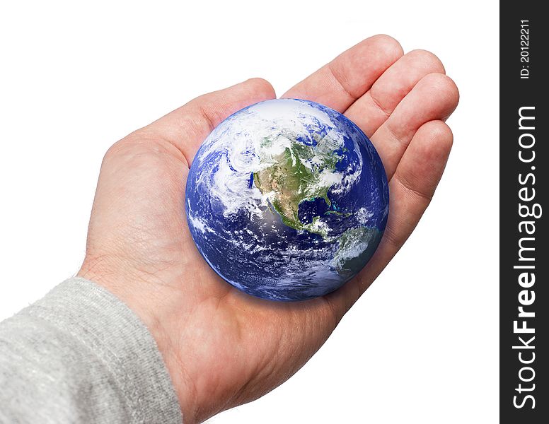 Human Hand Holding the World in Hand