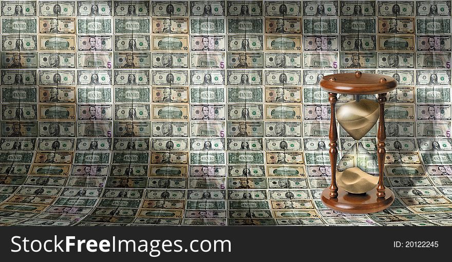 Wall of dollar, time is money metaphor