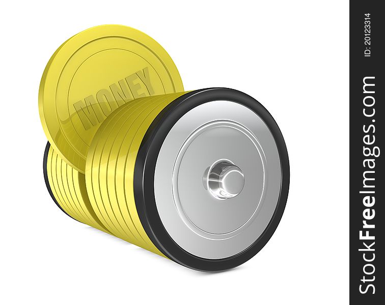 One battery formed by some coins (3d render). One battery formed by some coins (3d render)