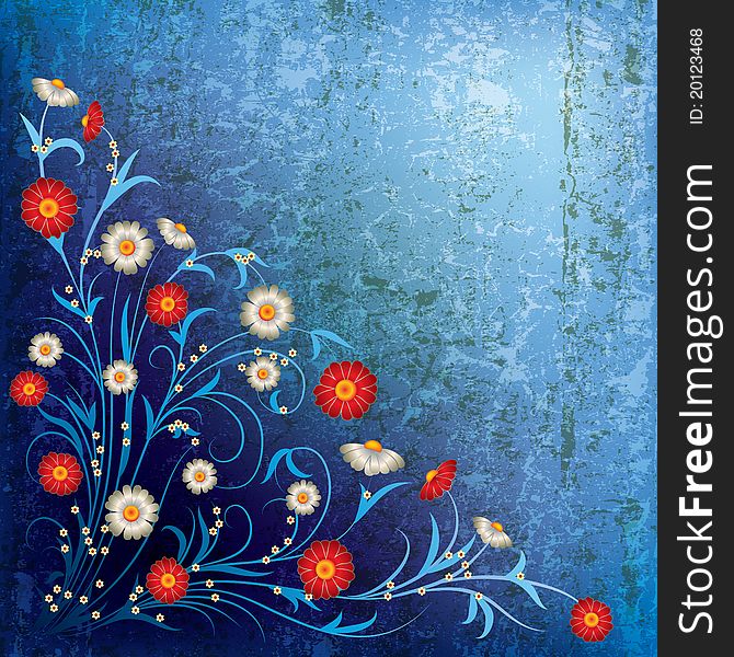 Abstract Illustration With Flowers On Blue