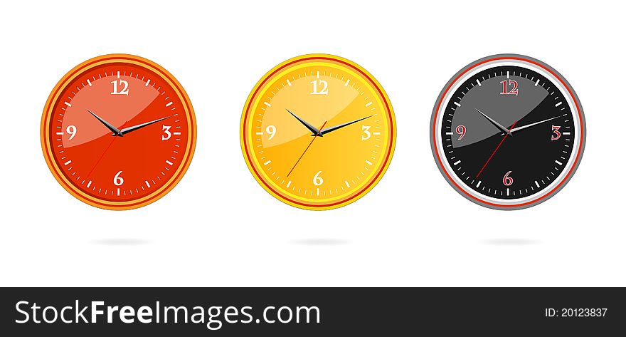 Classic and modern clocks set on the white