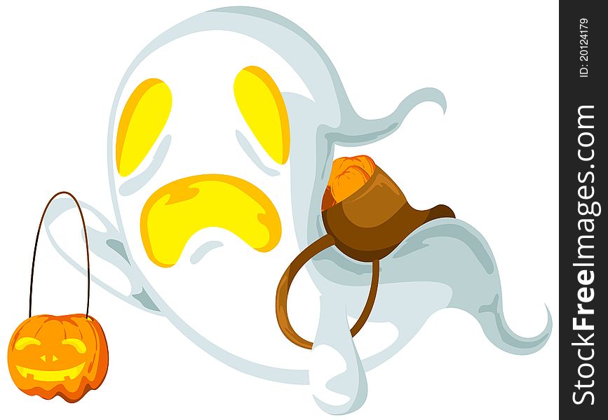 Illustration of isolated cartoon ghost on white