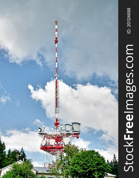 Communication Tower with Clouds