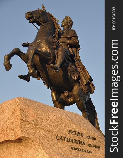 Sankt Petersburg landmark Czar Peter the Great statue on horse in dynamic pose. Sankt Petersburg landmark Czar Peter the Great statue on horse in dynamic pose