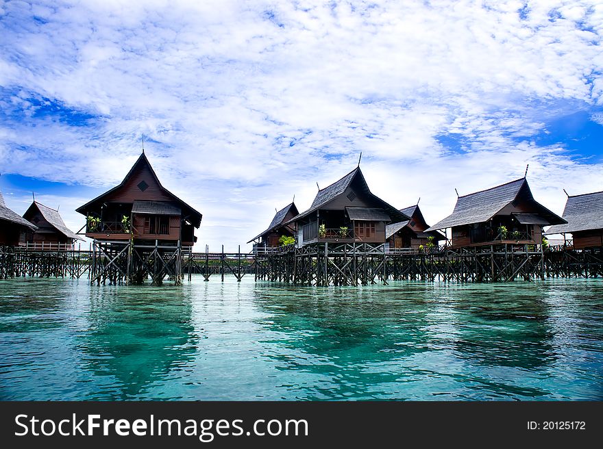 A man-made Kapalai island exotic tropical resort in the middle of ocean. A man-made Kapalai island exotic tropical resort in the middle of ocean