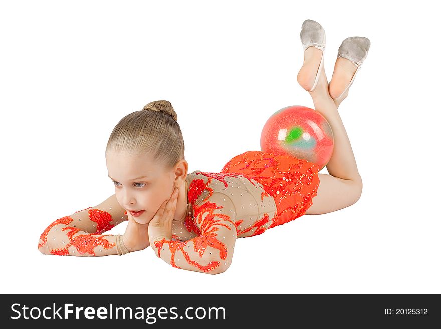 Young gymnast is with the ball