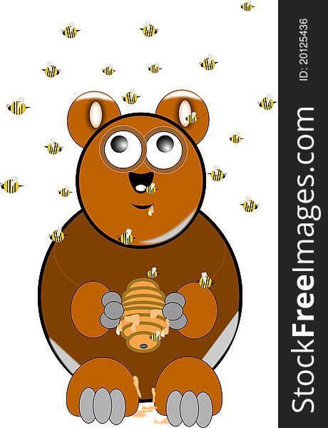 Brown Bear With Overhead Bee Swarm