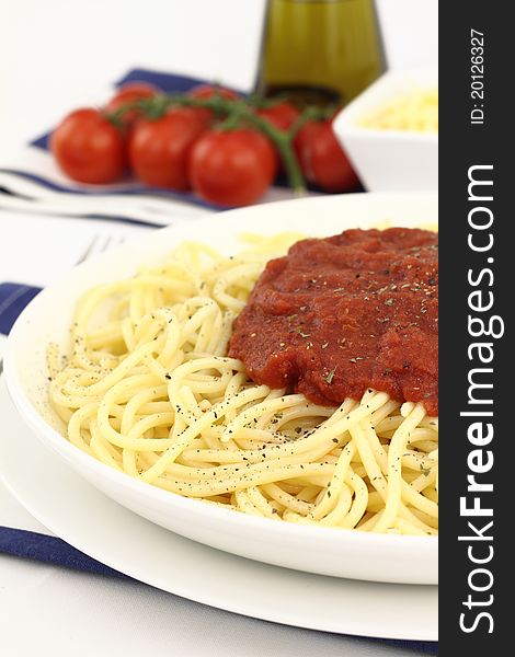 Spaghetti pasta with tomato sauce