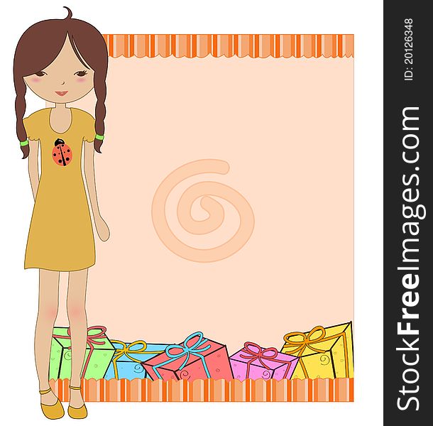 Vector Illustration of cool invitation frame with funky Young girl