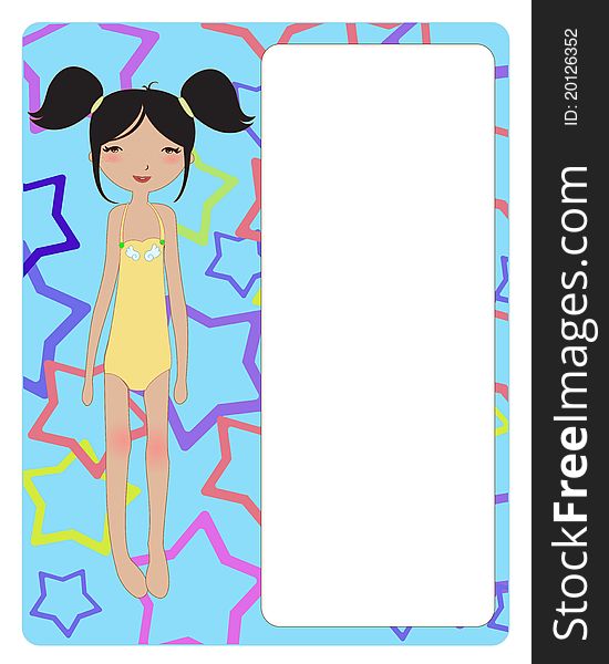 Vector Illustration of cute summer frame with pretty little girl. Good for greeting card and invitations. Vector Illustration of cute summer frame with pretty little girl. Good for greeting card and invitations