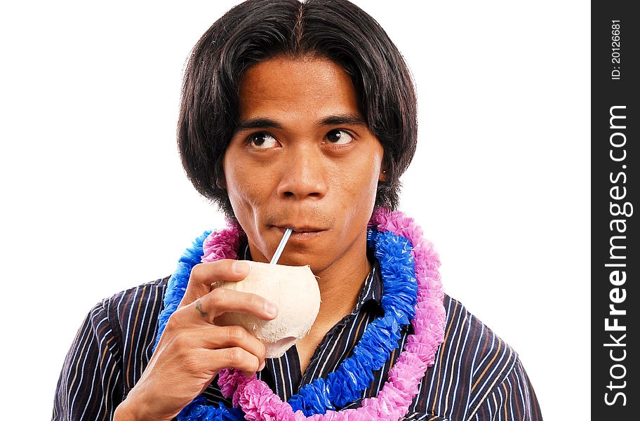 Man Drinking His Favorite Tropical Beverage