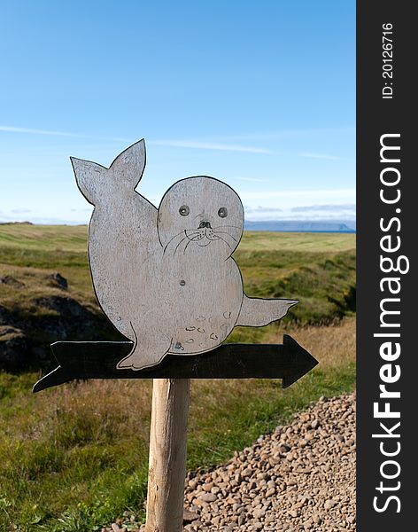 Sign for the seal colony in Iceland. Sign for the seal colony in Iceland