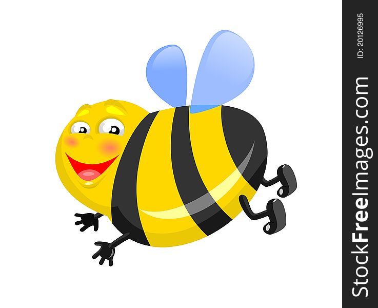 A happy thick bee is isolated on a white background. A happy thick bee is isolated on a white background
