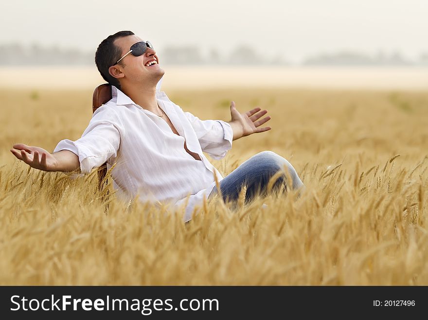 Happiness in golden summer corn field. Happiness in golden summer corn field