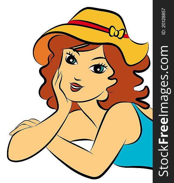 Beautiful small girl in hat.illustration for a design