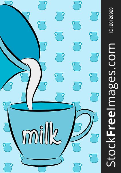 Jug is poured by milk in a cup.illustration for a design