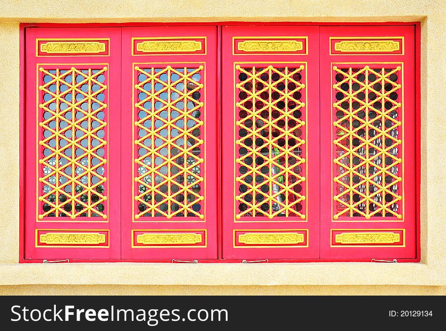 Chinese traditional windows at Chinese temple in Thailand.