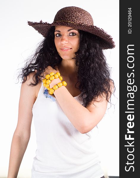 Portrait of a happy girl in a hat. Portrait of a happy girl in a hat