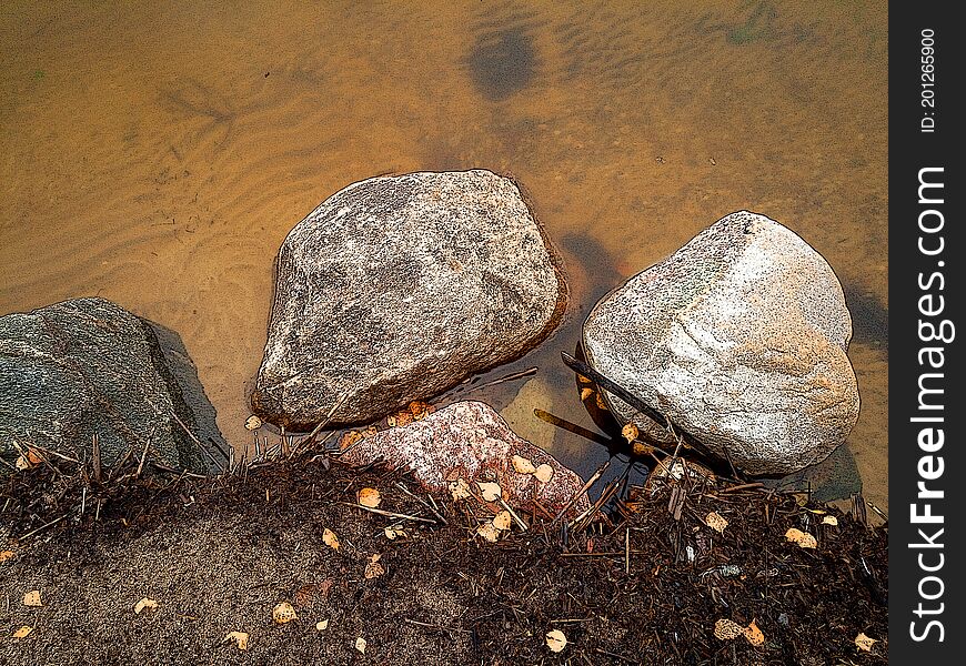 Illustration of lake and rocks