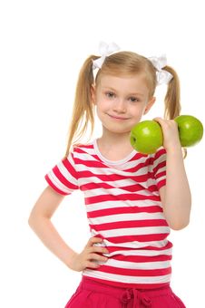 Girl Trains Fitness Dumbbells From Apples Royalty Free Stock Photos Girl Trains Fitness Dumbbells From Apples Royalty Free Stock Photos