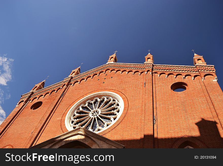 The facade of the church of Santa Maria Corona in Vicenza Italy. The facade of the church of Santa Maria Corona in Vicenza Italy