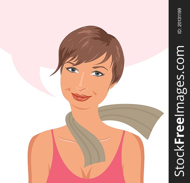 Illustration nice girl about something thinks - vector