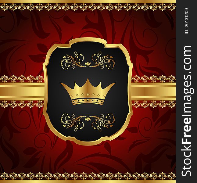 Illustration golden vintage frame with crown - vector