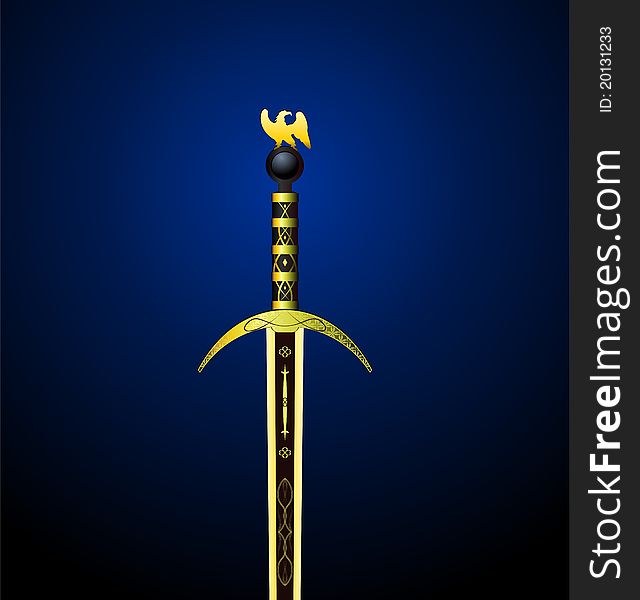 Magic Gold Sword With An Eagle On A Hilt