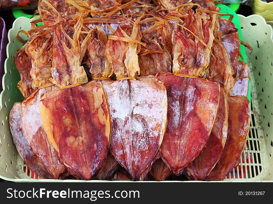 Squids drying In the Market. closeup Useful for design-works