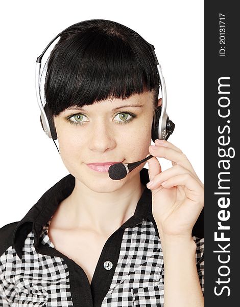Woman with telephone headset