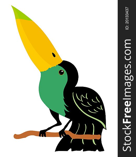 Illustration of cartoon toucan on white