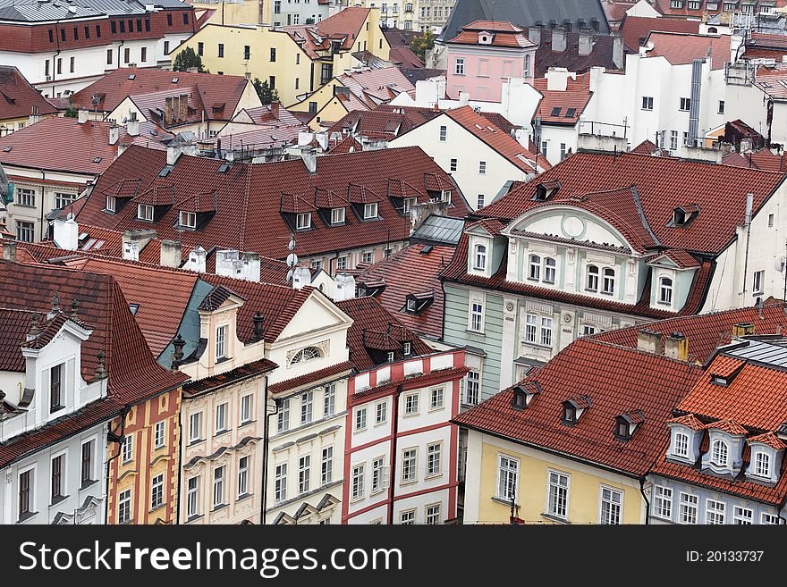 Aerial view of roofs in Prague city. Aerial view of roofs in Prague city