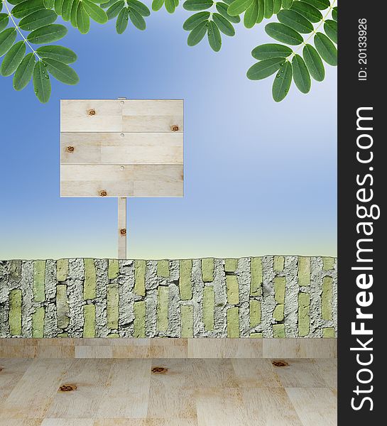Empty wooden signboard on beautiful nature background
