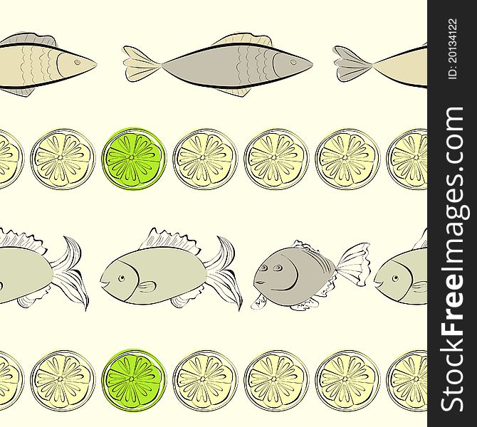 Seamless background with fish and lemon
