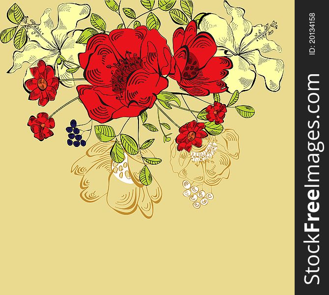 Floral background with red flowers