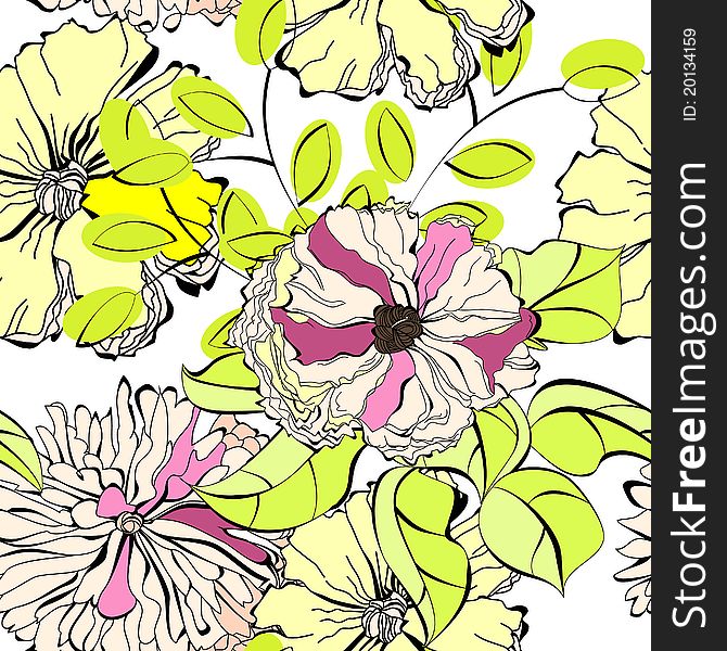 Colorful seamless pattern with a lot of flowers