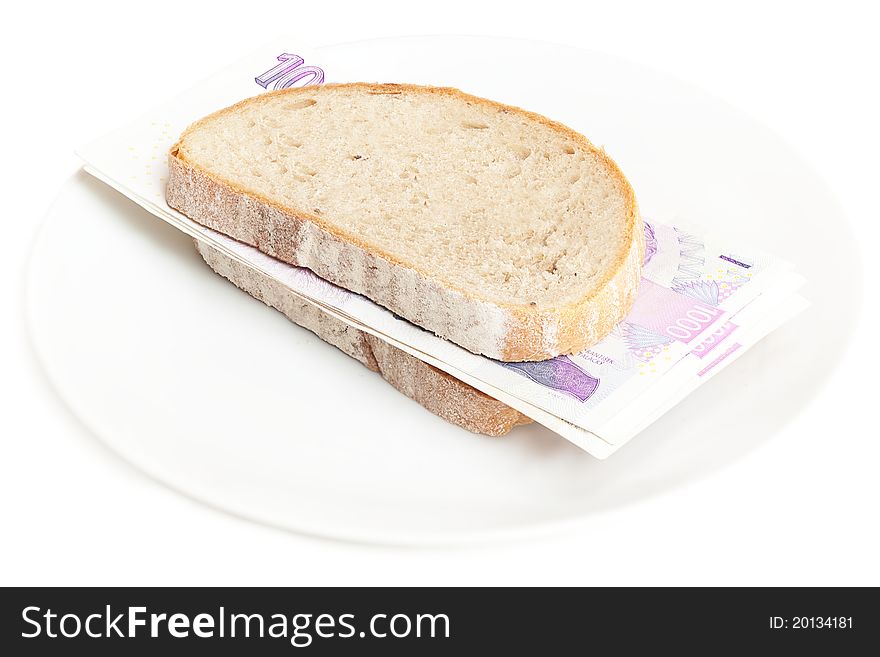 Banknotes between two slices of bread. Banknotes between two slices of bread.