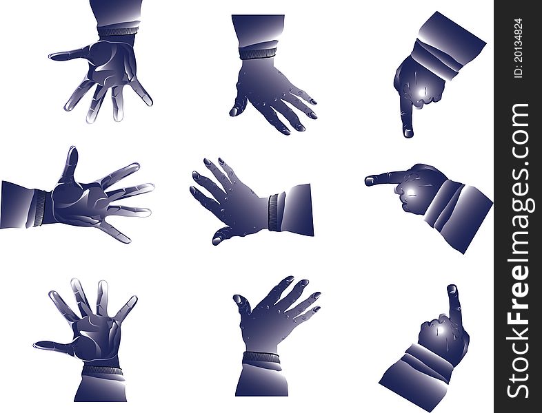 Man's hands in different positions in the  made