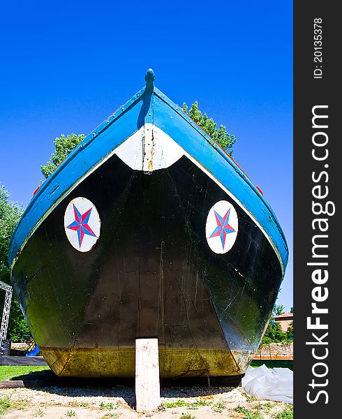 Closeup of prow of boat in a park at padua. Closeup of prow of boat in a park at padua