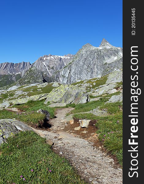 Track in alpine mountain in France. Track in alpine mountain in France