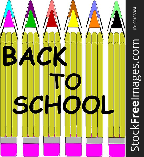 Pencil crayons group over white with back to school text overlay
