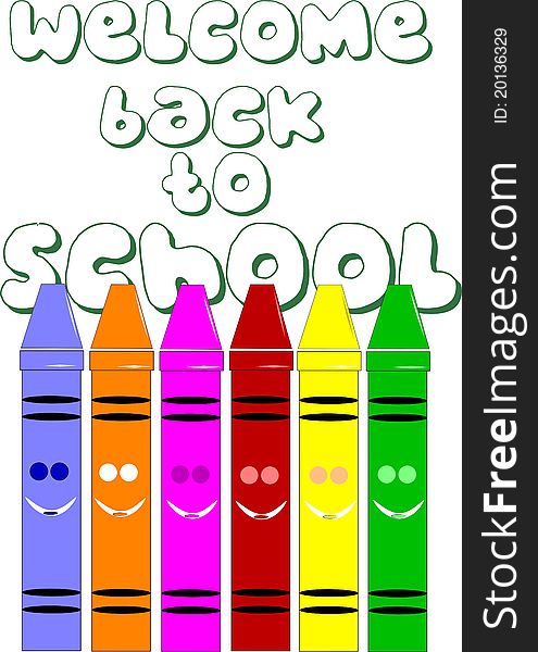 Illustration concept for back to school with smiley crayons. Illustration concept for back to school with smiley crayons