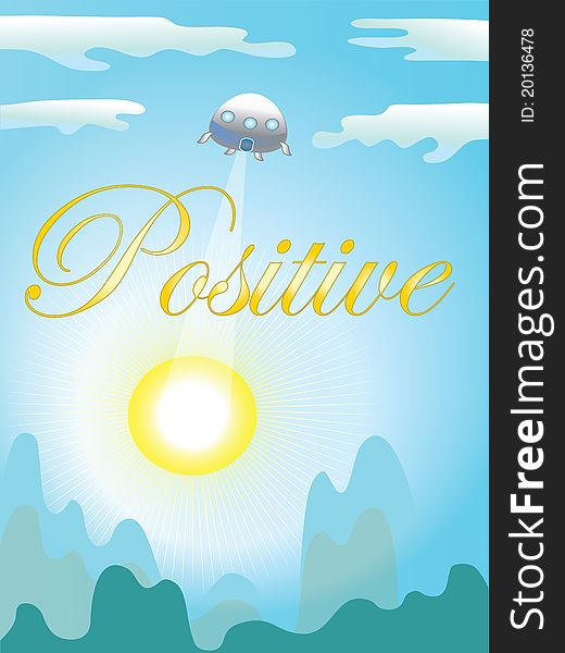 Positive background with UFO and sun