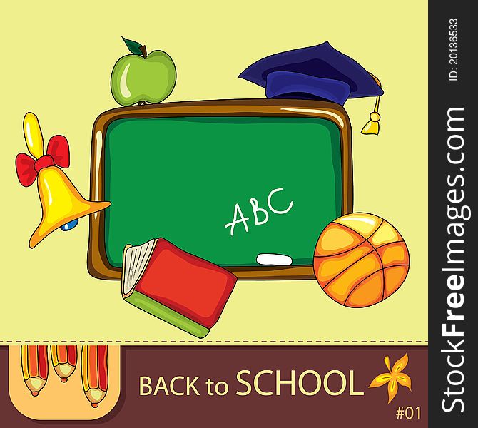 Colorful school background with cute school design elements and space for your text.
