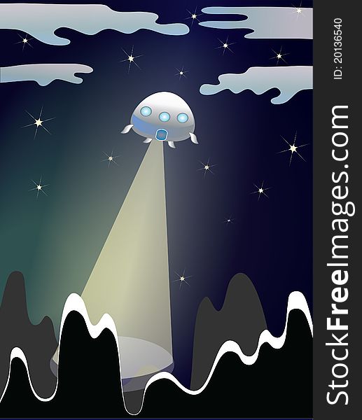 An illustration of a pair of UFO's in the night sky. An illustration of a pair of UFO's in the night sky.