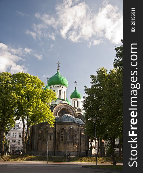 Church with vivid green dome in Vilnius, Lithuania. Church with vivid green dome in Vilnius, Lithuania