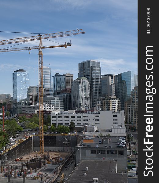 Crane at a construction site in a metropolitan city