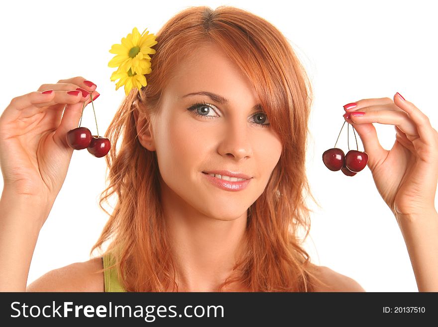 Cute girl with sweet cherry. Cute girl with sweet cherry